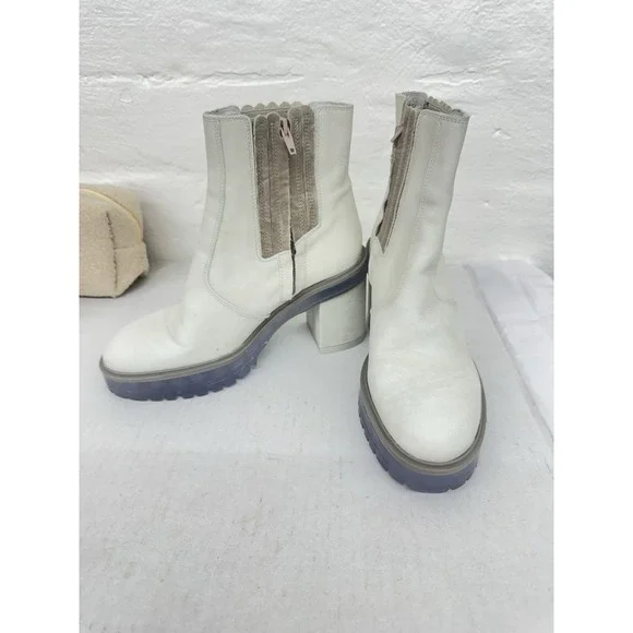 Free People James Chelsea Boots Leather Cushioned Cream Womens EUR 38 US 8 - Picture 1 of 7